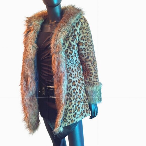 Leopard Print Faux Fur Coat XS NWOT - Picture 2 of 12